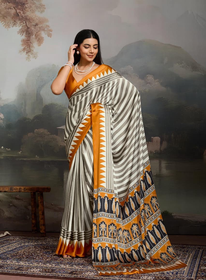 Elegant Pure Ajrakh Modal Satin Heritage Print Saree